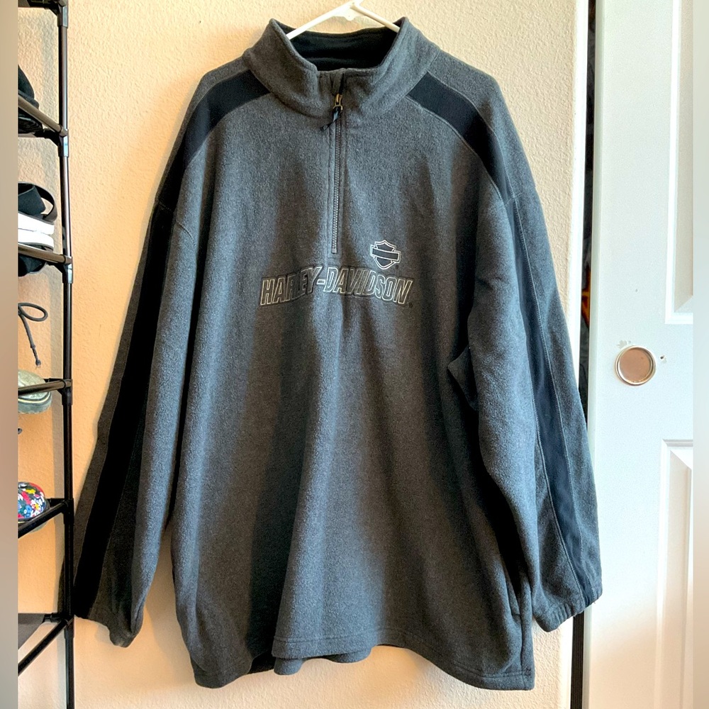 Harley-Davidson Embroidered Black and Gray‎ Fleece Quarter Zip Sweater size 3X